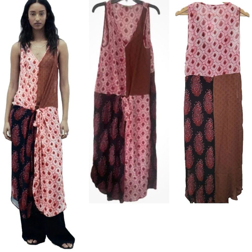 Zara Translucent Mixed Print Midi Dress with Slip (M) - Picture 6 of 12
